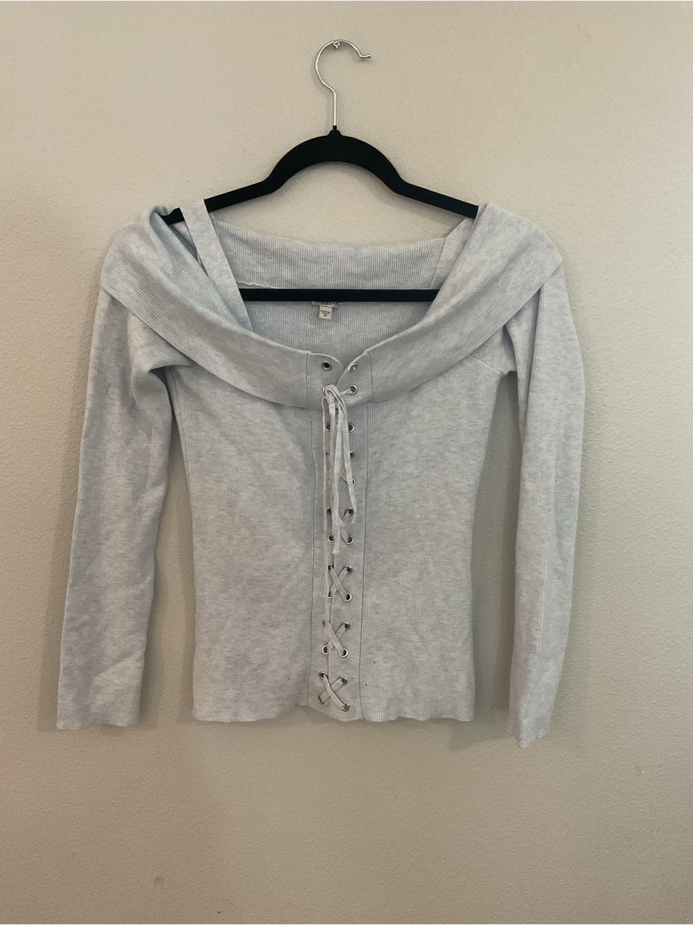 Guess powder blue  Off-Shoulder Lace-Up Knit sweater top